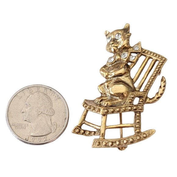 1928 Brand Clear Rhinestone Cat in Rocking Chair Brooch Pin E638 - Picture 8 of 11